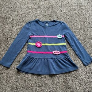 FINAL SALE 3/31/26 Gymboree Girl’s Blue/Pink/Green Flower Embroidered Top,Size 6